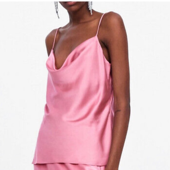 pink satin top zara